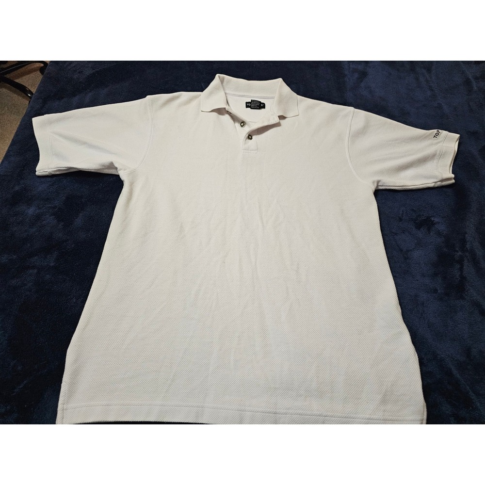 Top-Flite Mens White Textured Pique Short Sleeve Golf Polo Shirt Size Medium